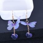 Butterfly Faux Crystal Dangle Earring 1 Pair - Purple - One Size