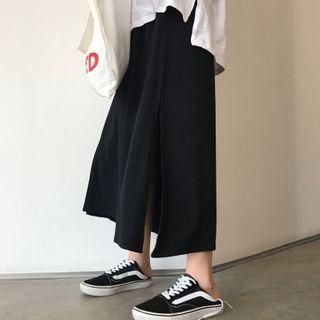 Side-slit A-line Midi Skirt Black - One Size