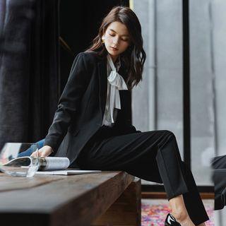 Bow-neck Blouse / Plain Blazer / Dress Pants / Set