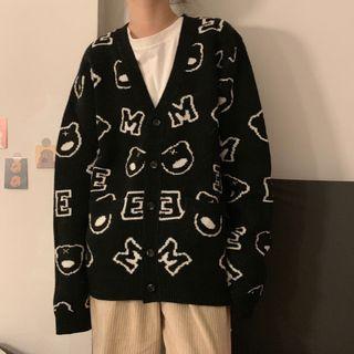 Printed Knit Cardigan Black - One Size