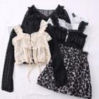 Set: V-neck Lace Top + Ruffled Tie Cami / Leopard-print Mini Skirt