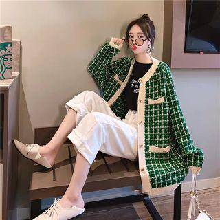 Contrast Trim Beaded Knit Cardigan