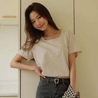 Basic Square-neck Cotton T-shirt