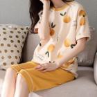 Loungewear Set : Short-sleeve Fruit Print Top + Capri Pants