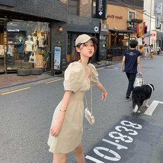 Square-neck Puff-sleeve A-line Mini Dress