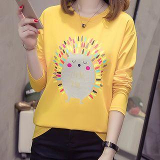 Long-sleeve Hedgehog Print T-shirt