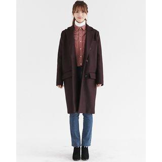 Peaked-lapel Double-breasted Wool Blend Coat