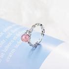 Faux Crystal Heart Open Ring Silver & Pink - One Size