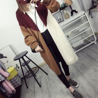 Color Block Open Front Long Cardigan
