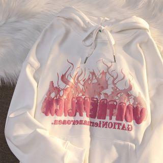 Lettering Flame Print Hoodie