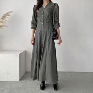 Button-through Maxi Flare Dress