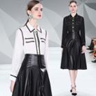 Set: Shirt + Faux Leather A-line Skirt