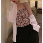 Long-sleeve Plain Shirt / Floral Camisole Top