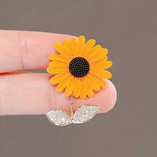 Sunflower Rhinestone Alloy Brooch Ly2507 - Orange & Black & Gold - One Size