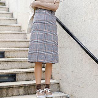 Plaid Tweed Midi Skirt