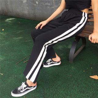 Side-zip Stripe Wide Leg Pants