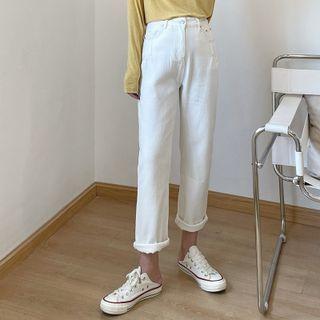 High-waist Straight Leg Plain Jeans