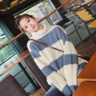 Striped Mohair Mock-neck Sweater