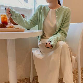 Round-neck Cable-knit Trim Cardigan