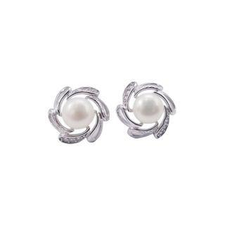 Sterling Silver Fashion Simple Geometric Freshwater Pearl Stud Earrings Silver - One Size