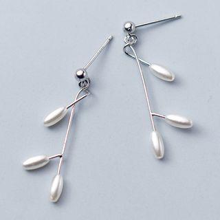 Faux Pearl Branch Earring 1 Pair - S925 Silver - White - One Size