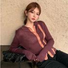 Long Sleeve Two-tone Knit Cardigan