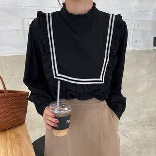 Lantern-sleeve Sailor Collar Ruffled Blouse