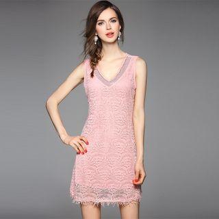 Lace V-neck Sleeveless Dress