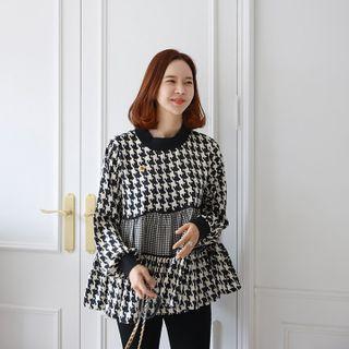 Tiered Houndstooth Blouse Black - One Size