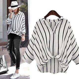 Striped Batwing-sleeve Shirt