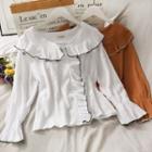 Contrasted Ruffled-trim V-neck Blouse