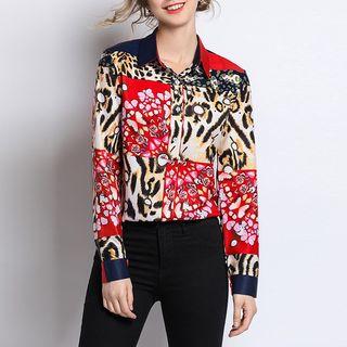 Long-sleeve Printed Paneled Shirt