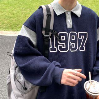 Numbering Polo Collar Sweatshirt