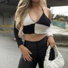 Set: Two-tone Cropped Camisole Top + Arm Sleeves