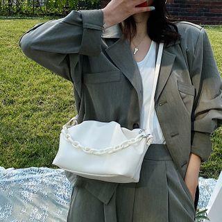Faux Leather Shirred Chained Crossbody Bag