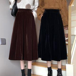 Velvet A-line Plain Midi Skirt