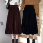 Velvet A-line Plain Midi Skirt