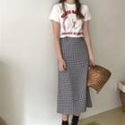 Print Short-sleeve T-shirt / Plaid A-line Skirt