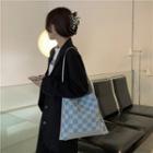Checkered Canvas Tote Bag Blue - One Size