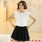 Eyelet-lace Trim Frill-sleeve Top