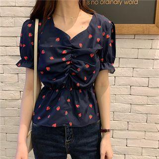 Strawberry Print Ruffle Top As Shown In Figure - One Size