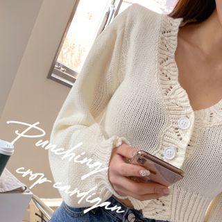 Pointelle-detail Cropped Cardigan
