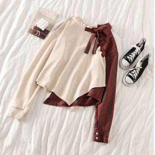 Mock-two Plaid Long-sleeve Top As Figure - One Size