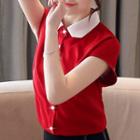 Short-sleeve Color Matching Button Blouse