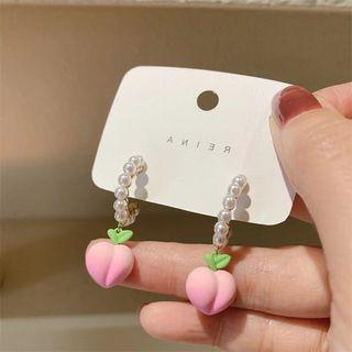 Peach Faux Pearl Dangle Earring D600-1 - 1 Pair - Peach - Pink - One Size