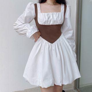 Panel Long Sleeve Square Neck Dress