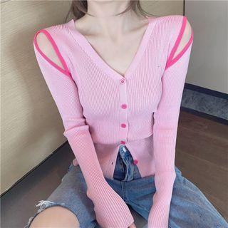 Long-sleeve Cold Shoulder Knit Cardigan