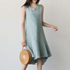 Sleeveless Ruffle-hem Linen Dress