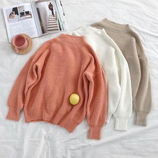 Plain Mock-neck Puff-sleeve Sweater