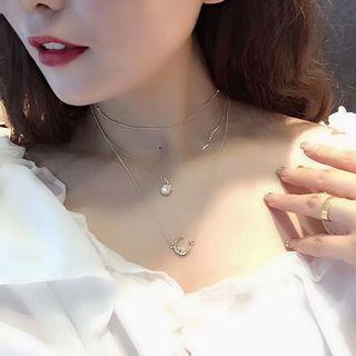 Alloy Moon & Star Pendant Layered Choker Necklace Layered Choker Necklace - One Size
